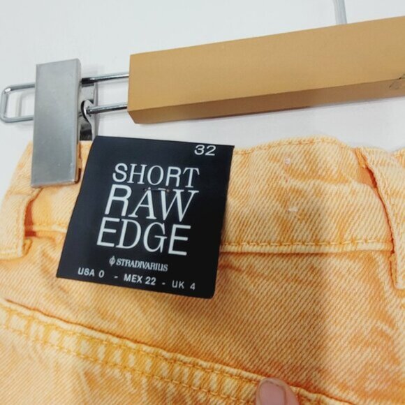 Stradivarius NEW Orange 100% Cotton Blend Raw Edge Denim Jean Short Size 0 NWT - Picture 7 of 12